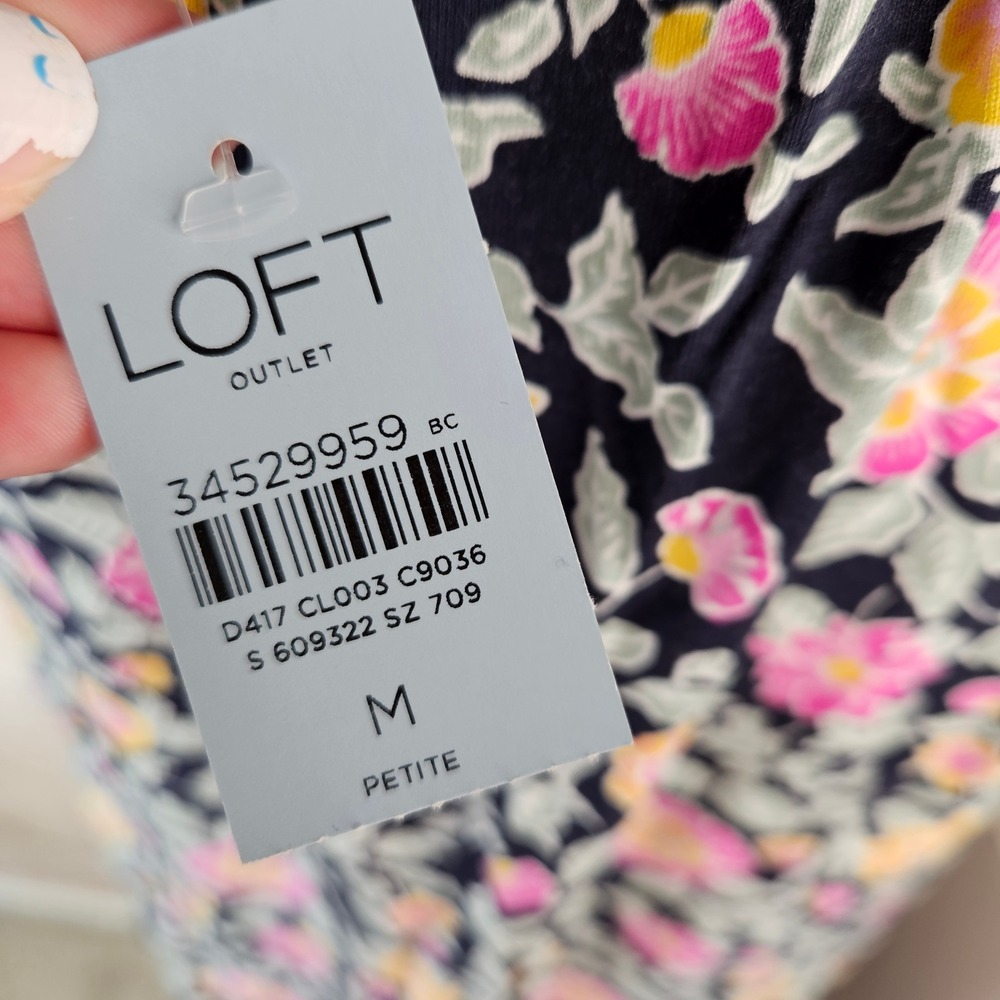 LOFT Outlet Womens Petite Medium Floral Sleeveless Shift Dress Navy Pink NWT - Picture 4 of 6